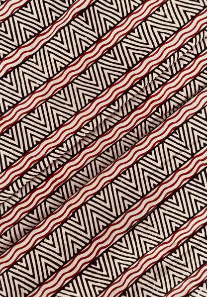 Modern Ethnic Fabric with Striped Triangle Motif in Monochrome & Red