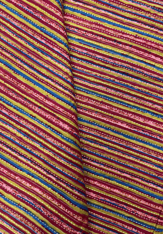 Multicolor Diagonal Striped Kantha Cotton Fabric