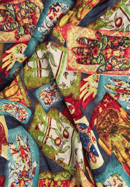 Cultural Bohemian Hand Print on Flowing Georgette Fabric