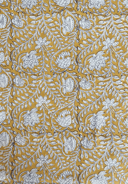 Traditional Indian Block Print with Delicate Floral Motif on Warm Tones