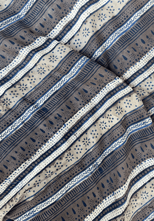 Traditional Dabu Block Print Fabric | Brown & Beige Striped Design