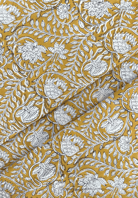 Traditional Indian Block Print with Delicate Floral Motif on Warm Tones