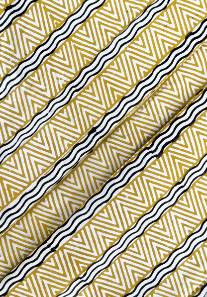 Modern Ethnic Fabric with Striped Triangle Motif in Yellow & Black