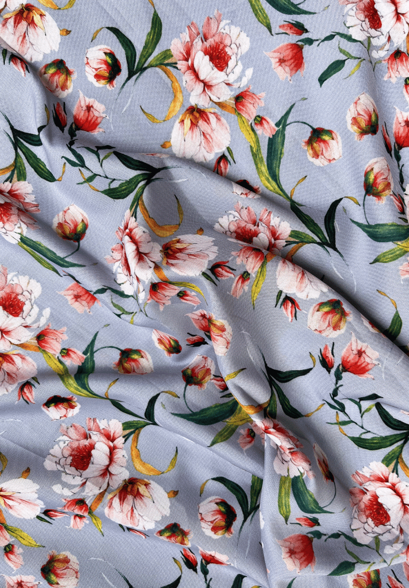 Peony Mist Rayon with Flowing Garden Blooms