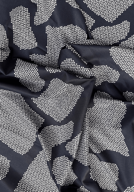 Modern Abstract Dot Print on Black Crepe Fabric