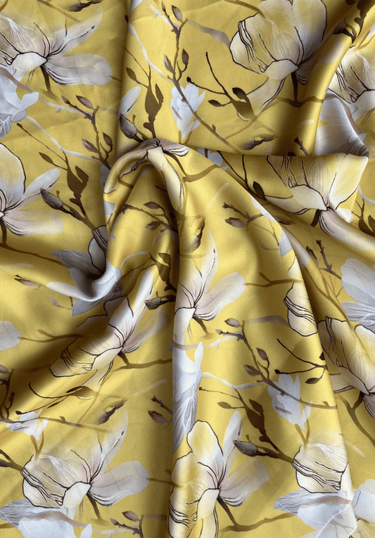 Soft Crepe Fabric Featuring Blooming Magnolia Motif