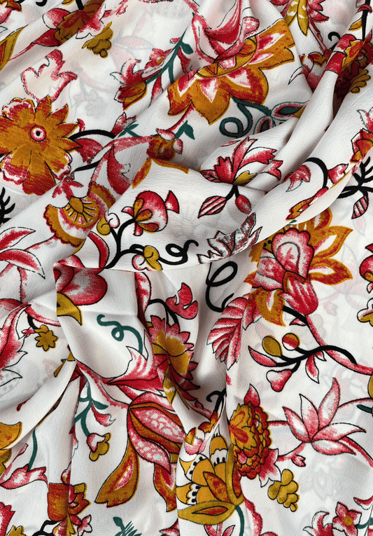 Printed Crape Fabric with Bold Ethnic Flower Design