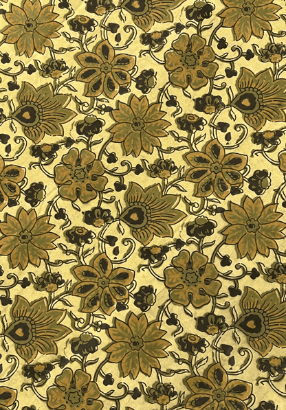 Earth Toned Floral Vanaspati Fabric - Cream Base with Olive & Dark Accents