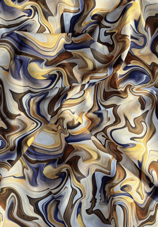 Designer Crape with Marble Texture Rich Natural Tones & Fluid Design