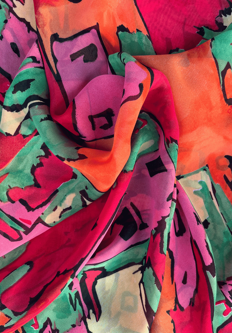 Bold Abstract Brushstroke Georgette with Multicolour Artistic Design