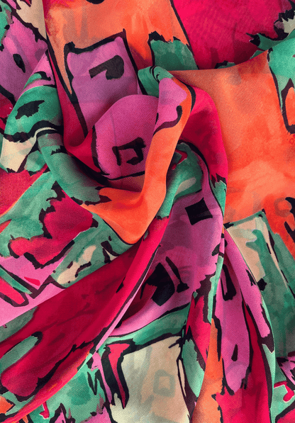 Bold Abstract Brushstroke Georgette with Multicolour Artistic Design