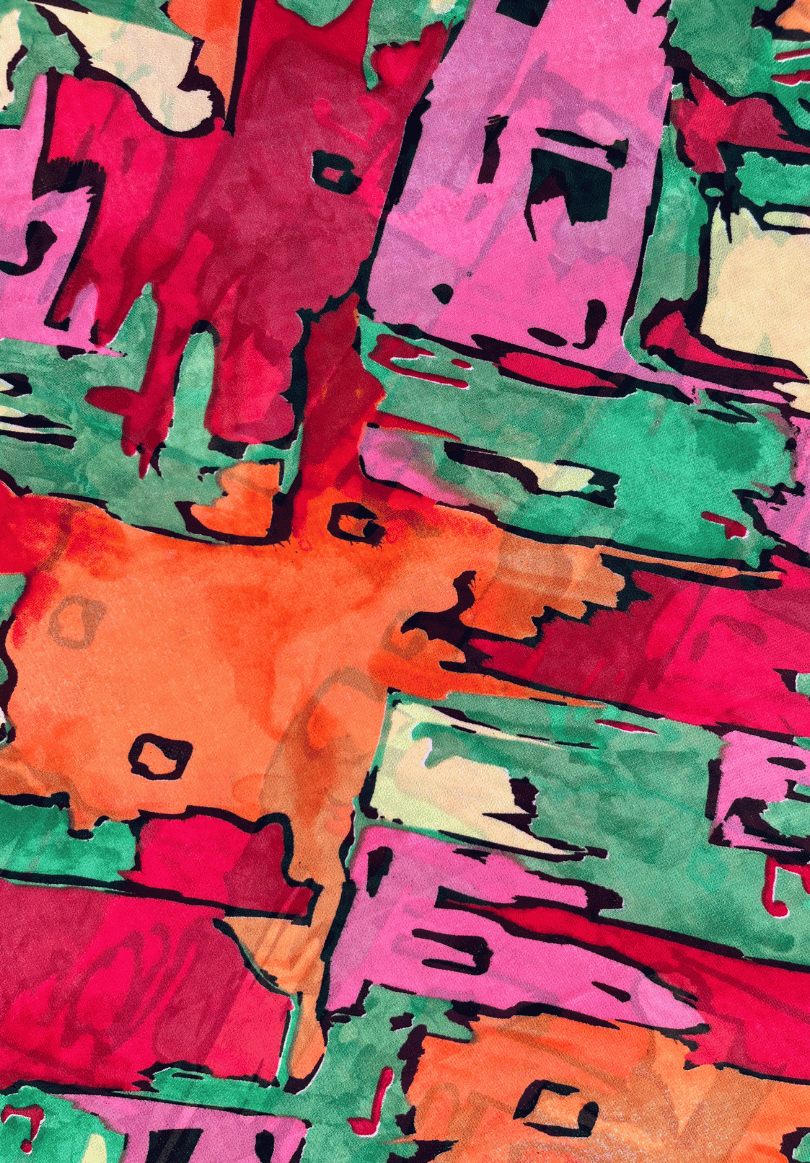 Bold Abstract Brushstroke Georgette with Multicolour Artistic Design