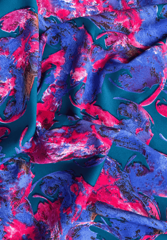 Neon Flora Crepe Abstract Art Print in Vivid Hues