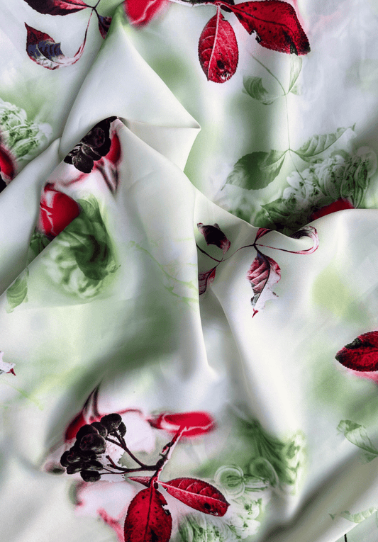 Berry Bloom Crepe  Water colour Foliage Print