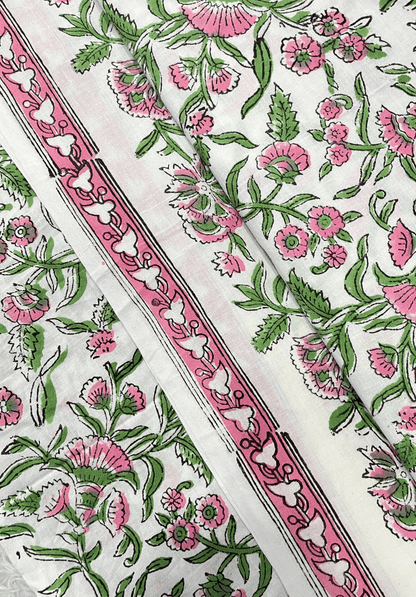 Handmade Block Print Cotton Fabric – Elegant Floral Motif