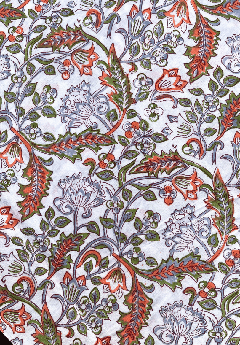 ntricate Garden Blooms with Multi-Color Floral Block Print