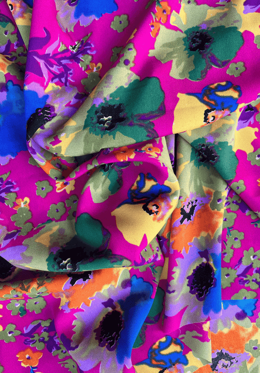 Wild Bloom Vivid Pink Printed Crape