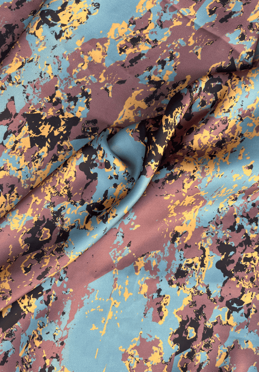 Molten Earth Abstract Multi tone Crape Fabric
