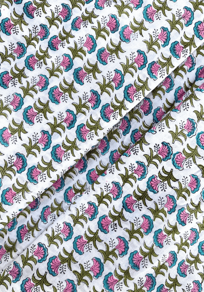 Blossom Breeze with Delicate Pink & Blue Floral Block Print