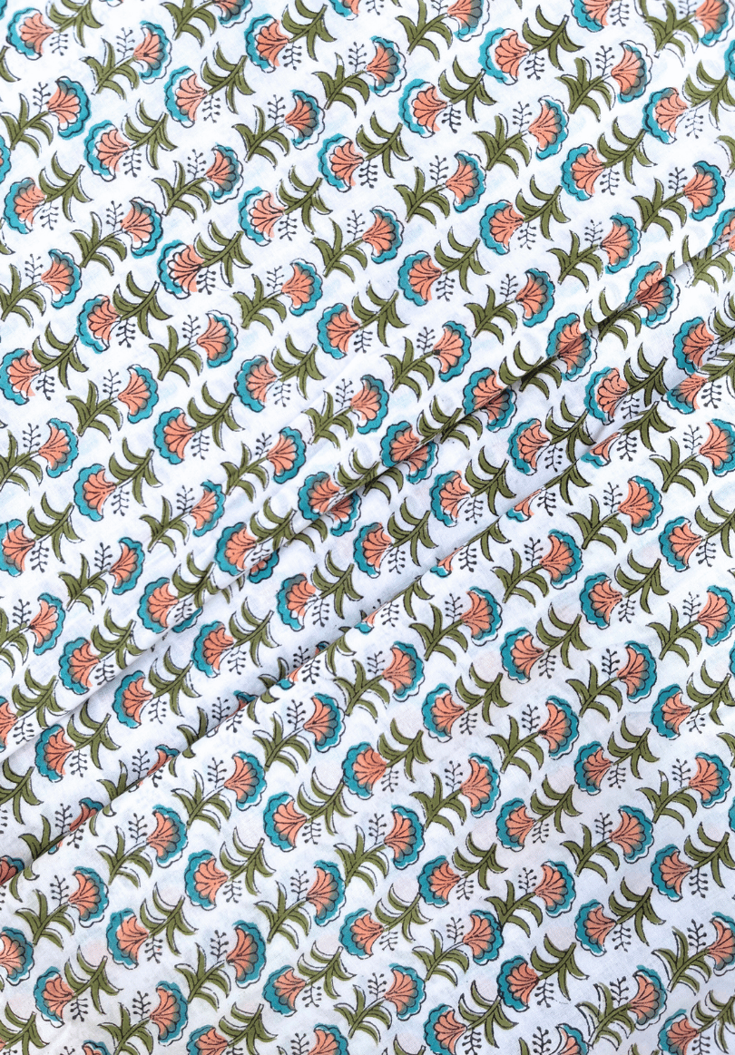 Blossom Breeze with Delicate Orange & Green Floral Print
