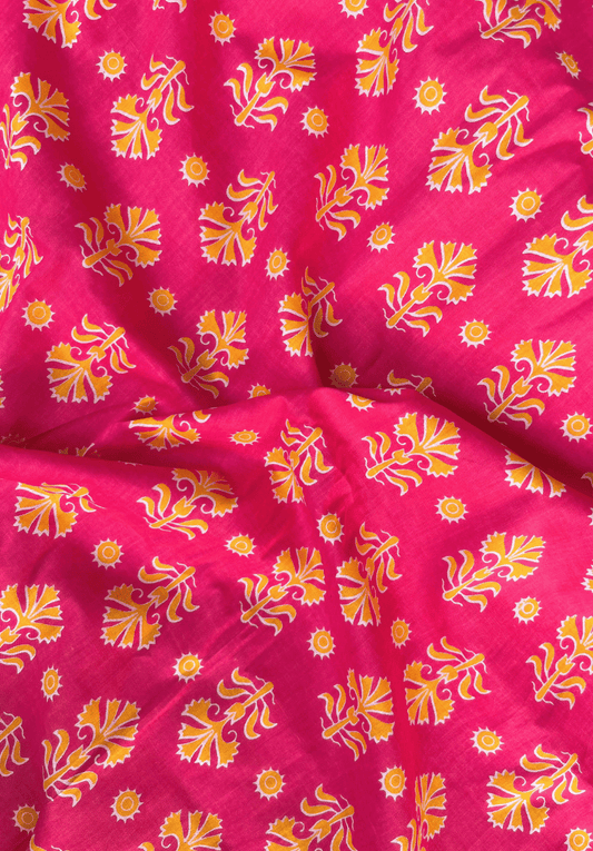 Vibrant Pink and Gold Screen Print Pure Cotton Fabric