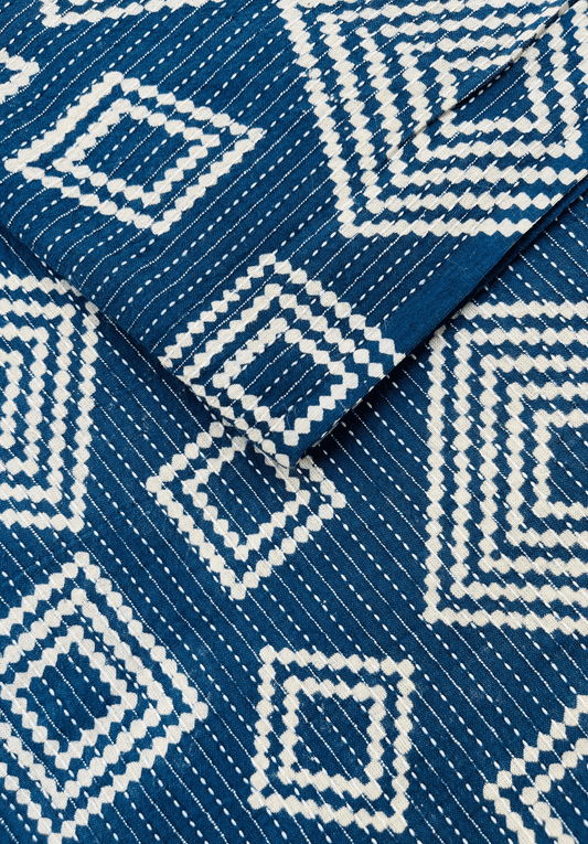 Handcrafted Kantha Stitch Cotton Fabric Traditional Geometric Embroidery Textile