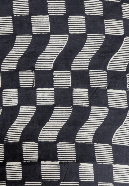 Handcrafted Indigo Block Print Cotton Fabric – Abstract Wave Pattern
