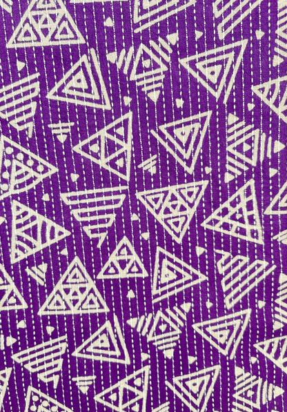 Vibrant Purple Geometric Kantha Stitch Cotton Fabric with Handcrafted Tribal Pattern