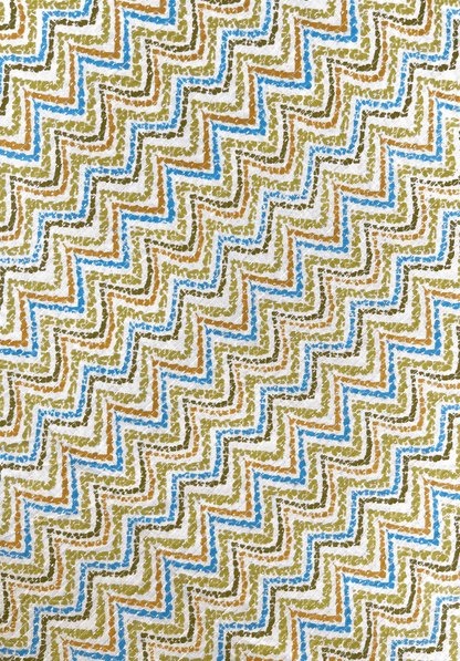 Fade Green Zigzag Kantha Screen Print Pure Cotton Fabric