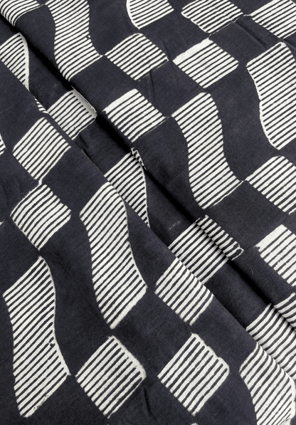 Handcrafted Indigo Block Print Cotton Fabric – Abstract Wave Pattern