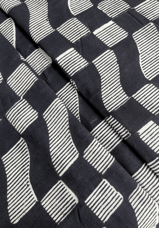 Handcrafted Indigo Block Print Cotton Fabric – Abstract Wave Pattern