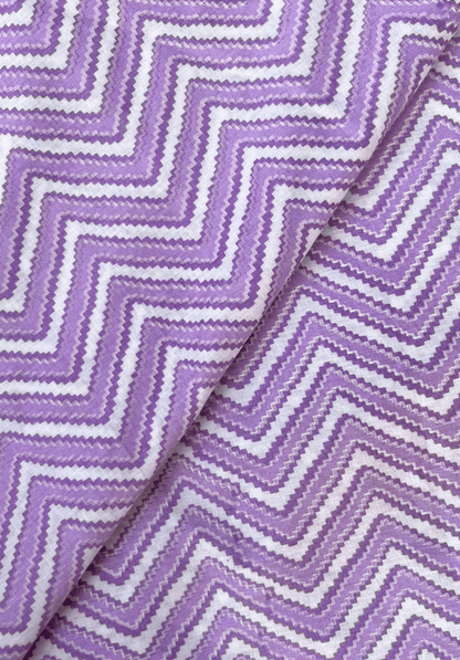 Purple Zigzag Kantha Screen Print Pure Cotton Fabric