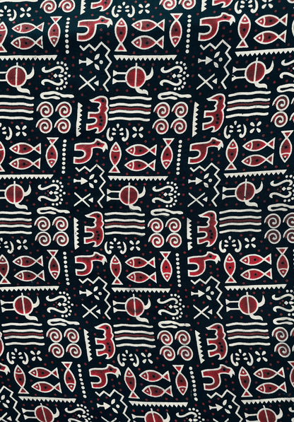 Ajrakh Printed Rayon Fabric | Ethnic Geometric & Tribal Motif