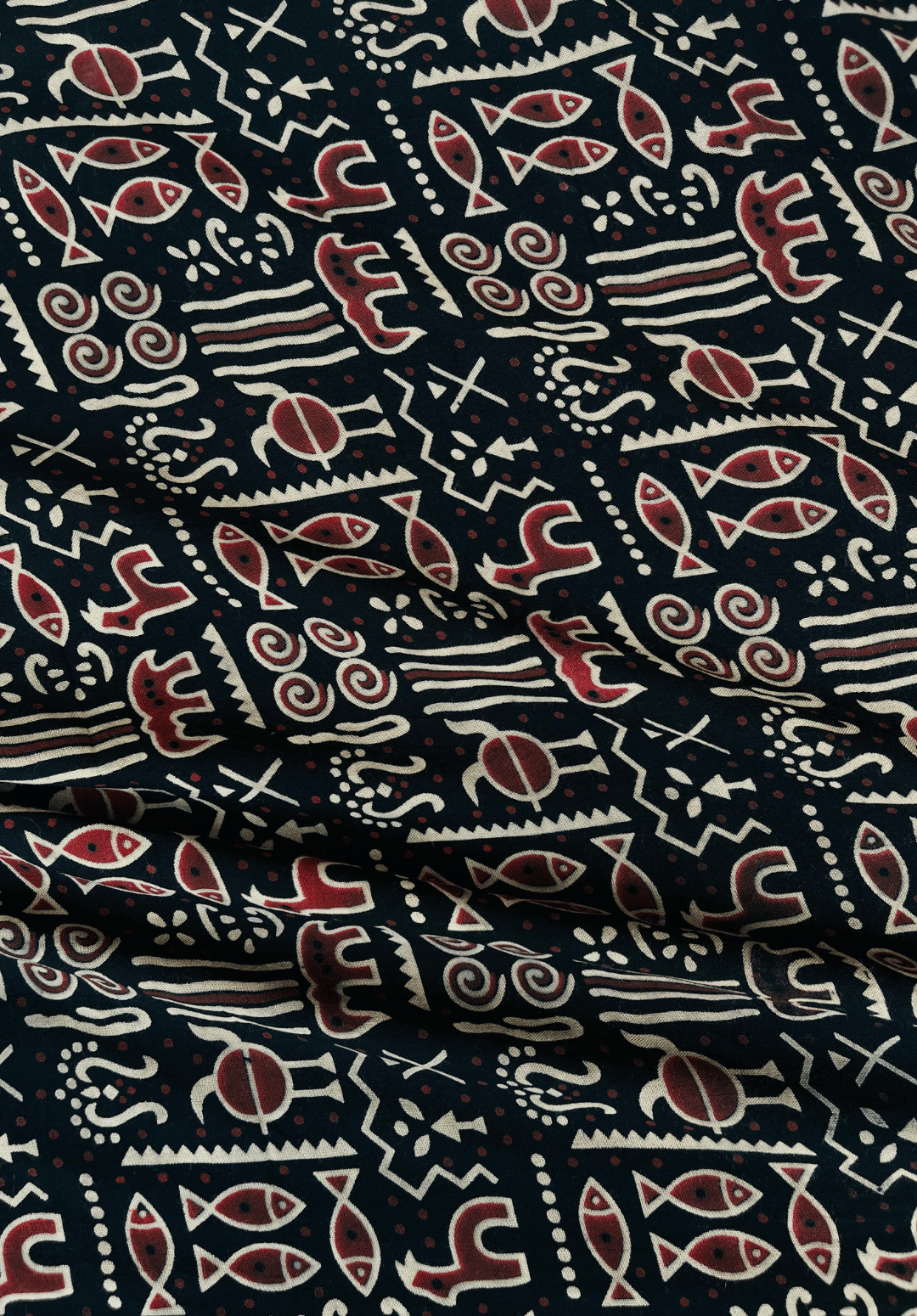 Ajrakh Printed Rayon Fabric | Ethnic Geometric & Tribal Motif