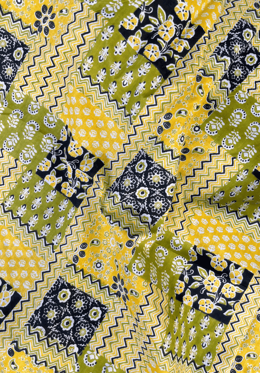 Multicolour Patchwork-Inspired Screen Print Pure Cotton Fabric