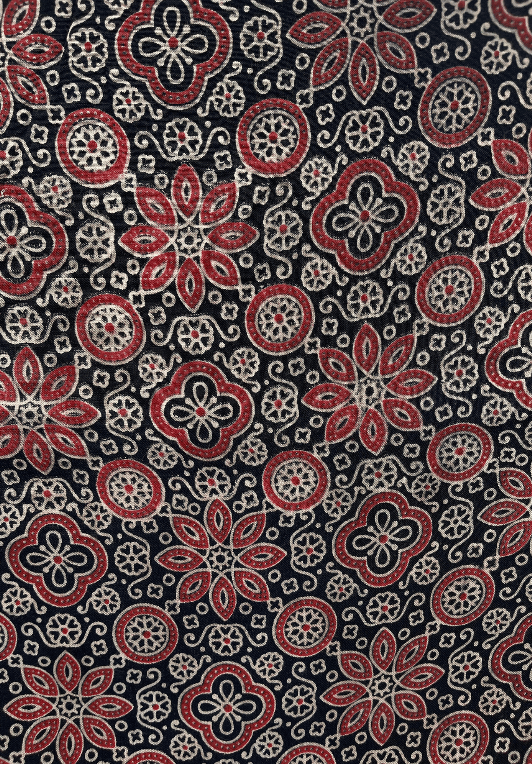 Ajrakh Printed Rayon Fabric with Intricate Floral & Geometric Motif