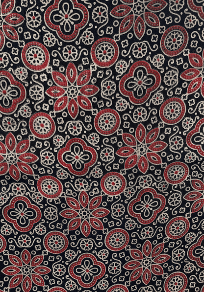 Ajrakh Printed Rayon Fabric with Intricate Floral & Geometric Motif