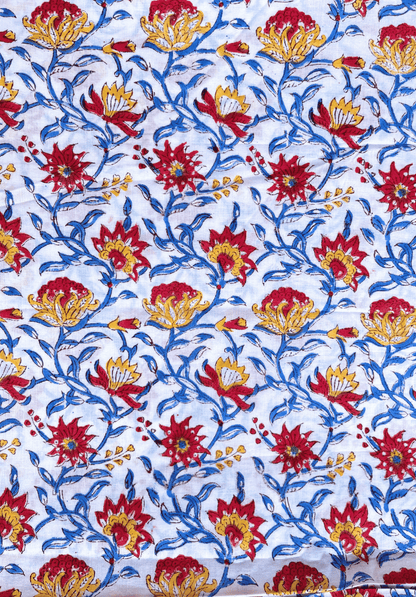 Handcrafted Cotton Fabric with Bright Floral Block Print