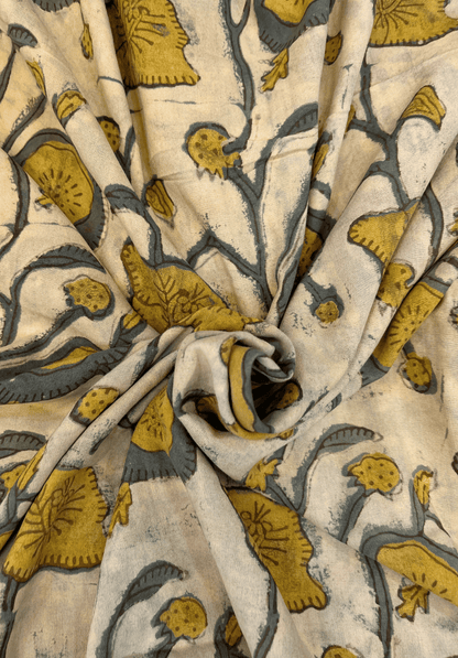 Hand Block Printed Vanaspati Cotton with Stylized Floral Motif